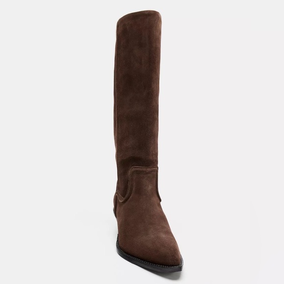 ZARA SPLIT LEATHER SUEDE BROWN HEELED COWBOY BOOTS - Picture 3 of 6